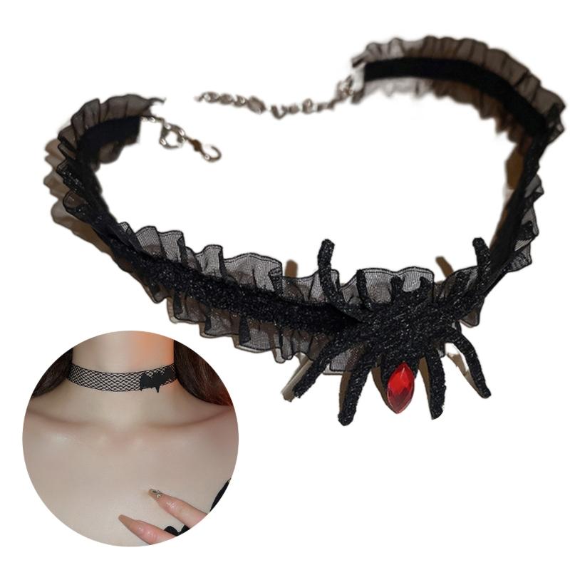 Gargantilha de Halloween para Mulheres Menina Elegante Sexy Renda Preta Gargantilha Cool Steampunk Aranha Colar Joia Presente Mulheres
