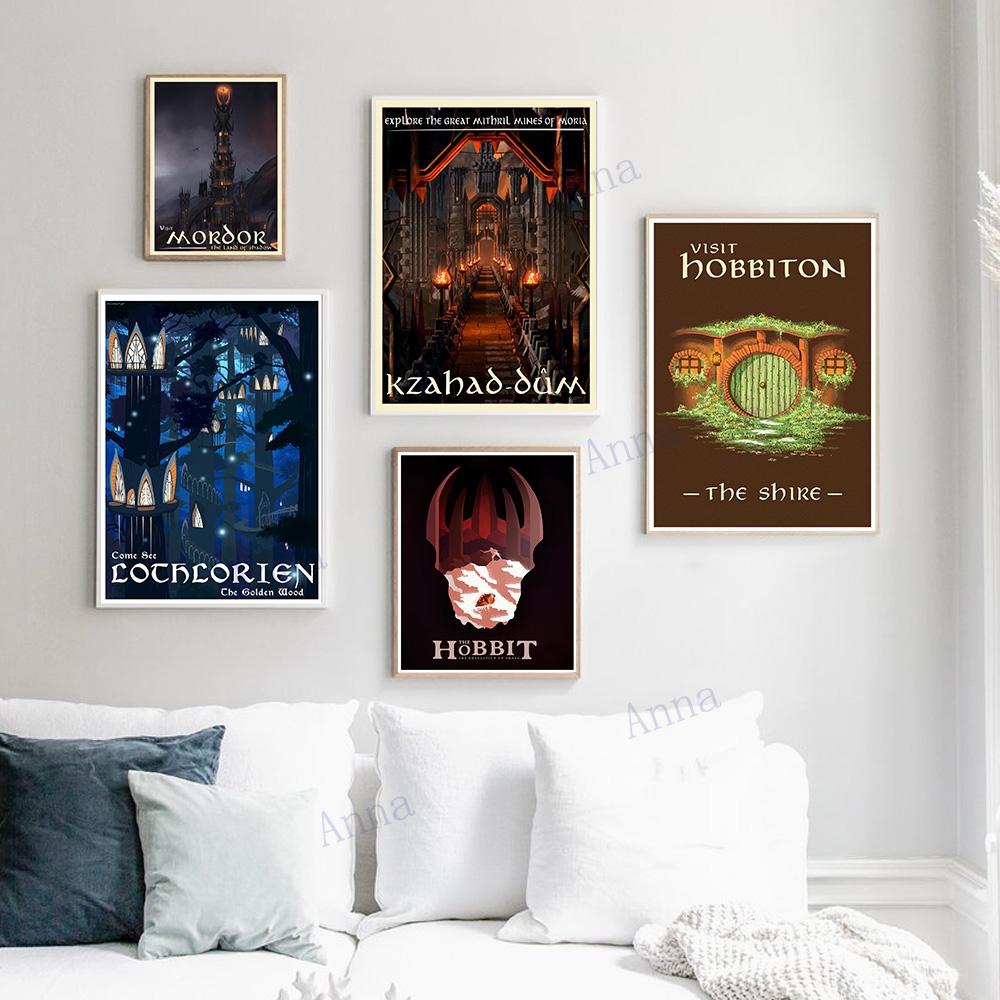 Canvas Painting Nordic Vintage Travel Poster and Prints Tolkien Middle Earth Landscape LOTR Art Wall Pictures Living Room Decor No Frame