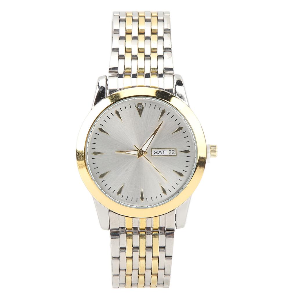 Quartz Men Watch Commercial Dual Date Stylish Classic Quartz Stainless Steel Dress Watch Gold and