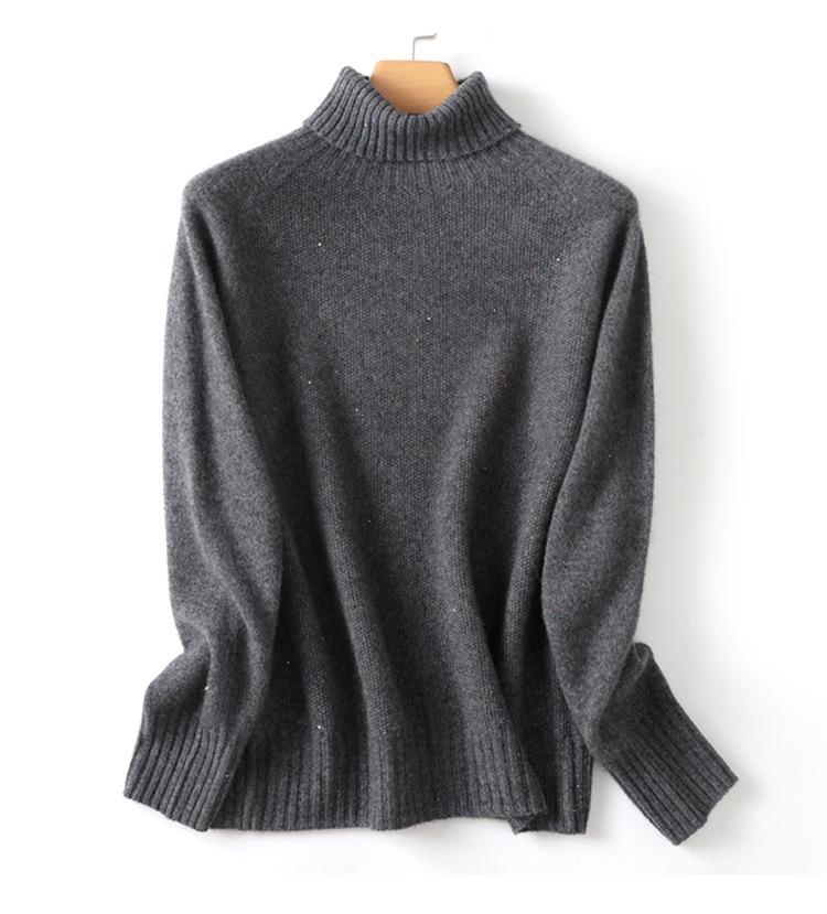 High-End 100% Wool Turtleneck Sweater with Sequins - Autumn/Winter Collection
