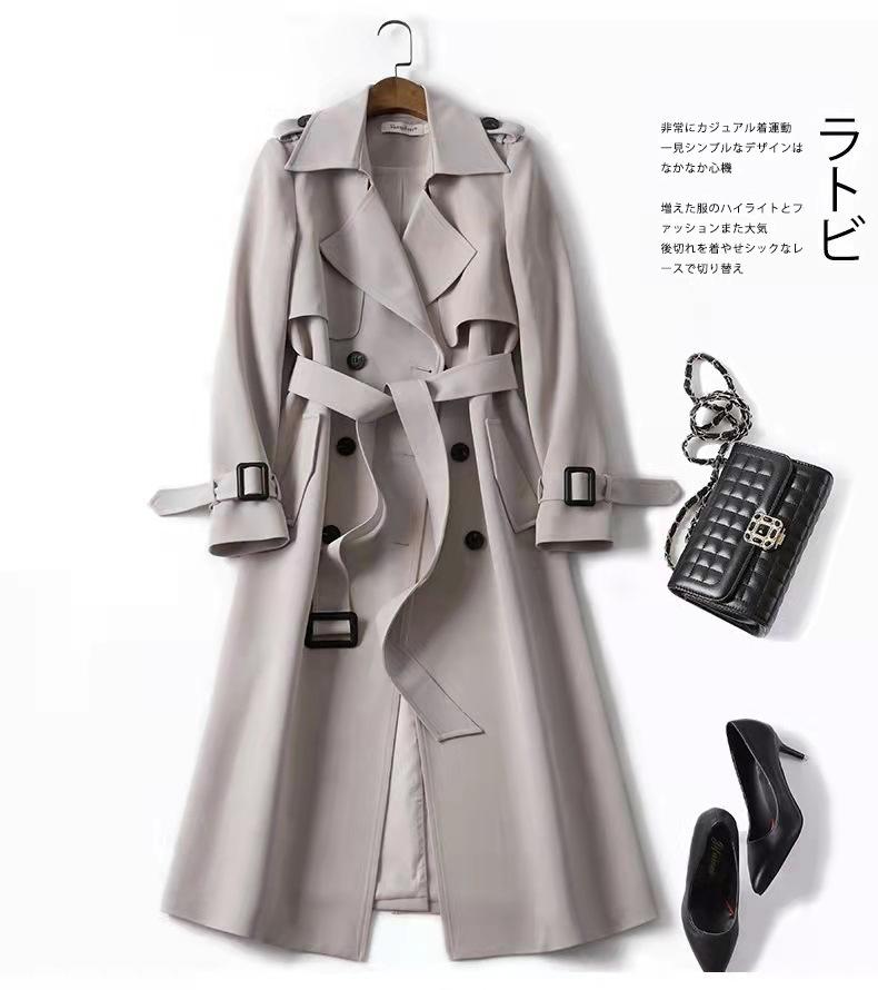 Classic Double Breasted Trench Coat with Belt, Khaki Casual Windbreaker Jacket