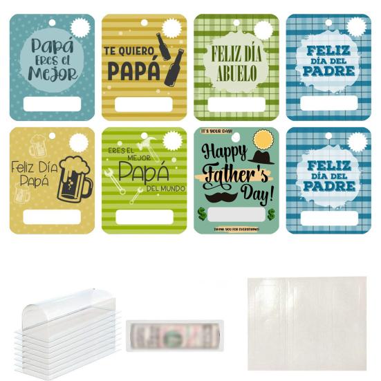 8 Pcs Father's Day Money Holder Ornaments Cash Money Holder Card with Plastic Cover And Adhesive DIY Father's Day Appreciation Gift