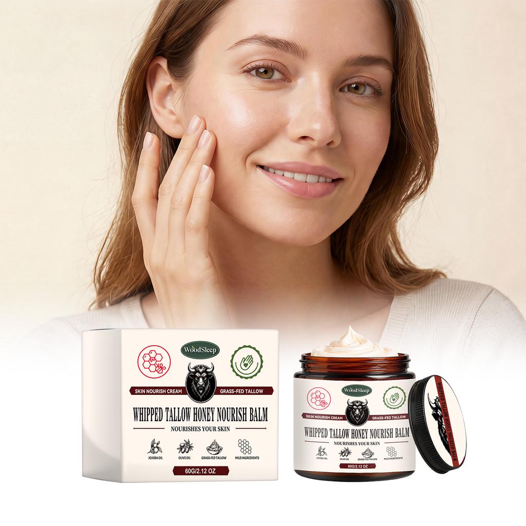 WOODSLEEP Beef Tallow Honey Moisturizer Cream Gentle Hydrating Face Cream Lightweight Natural Skincare for Daily Use 50g