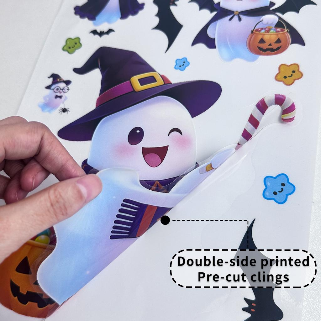 Halloween Decorations Ghost Pumpkin Static Stickers Halloween Cute Cartoon Bat Spider Glass Stickers