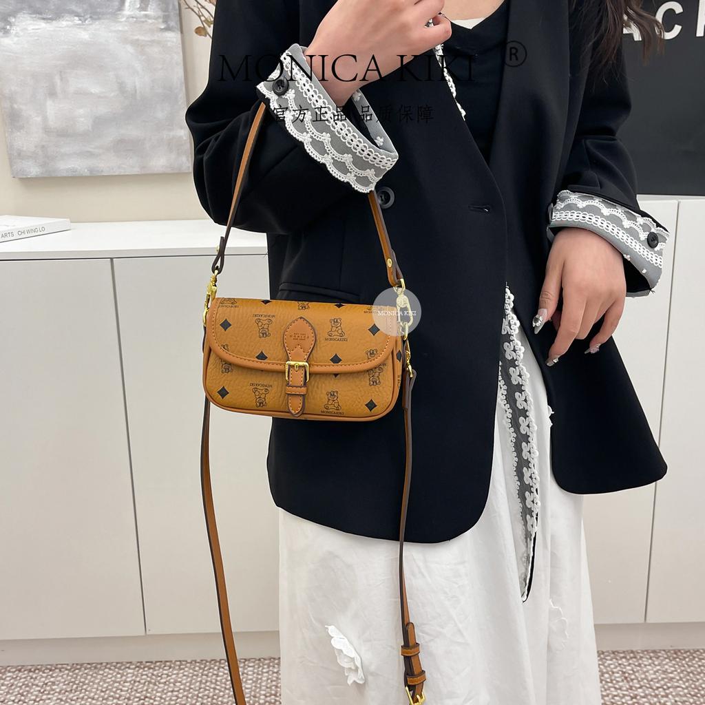 Cartoon bear printed small square bag versatile bag women's 2025 new retro old flower high-end single shoulder messenger bag