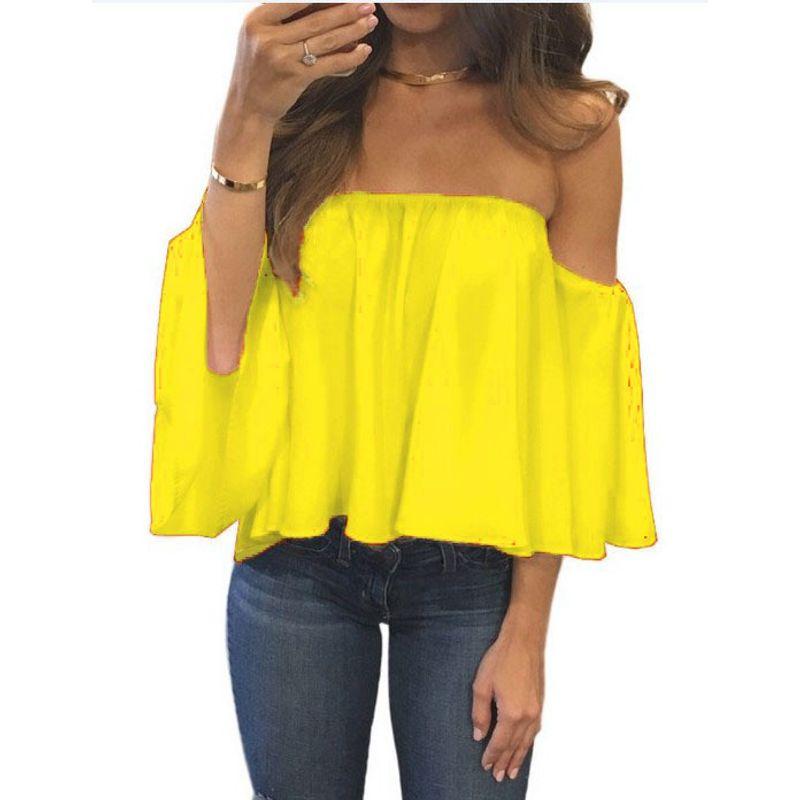 

2023 Large Size 5XL Classic Women s Chiffon T-shirt Chiffon T-Shirt Yellow 2XL
