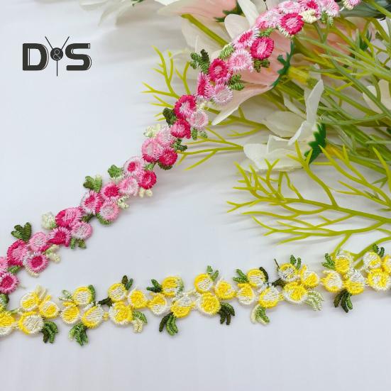 15 Yards Blommig Spetskantband Polyester Broderad Spetsapplikationsremsa Blommig Spetsband Sytyg för DIY-hantverk Bröllopsdekorationer