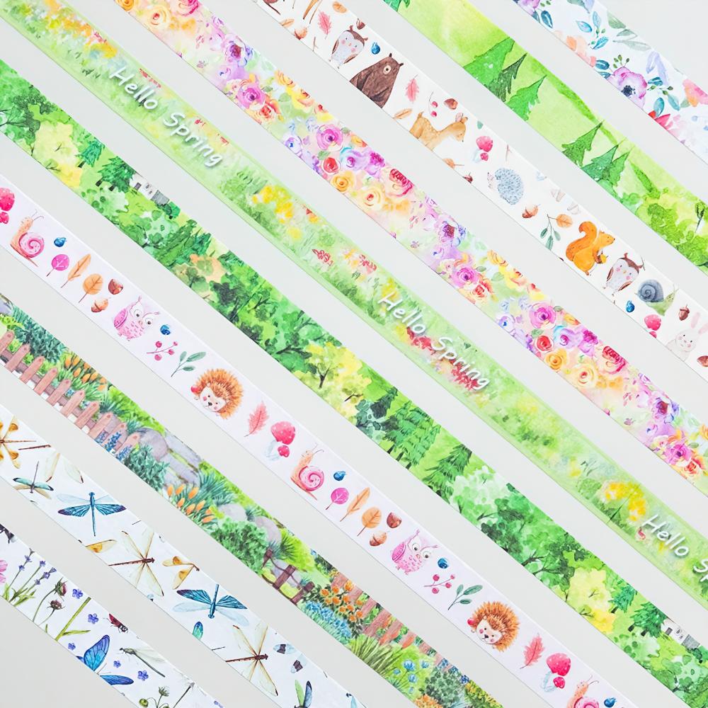 10 stk Spring Washi-tapesett 15mm*5m Grønn sesongen Papir selvklebende maskeringstape Dekorasjonsklistremerker