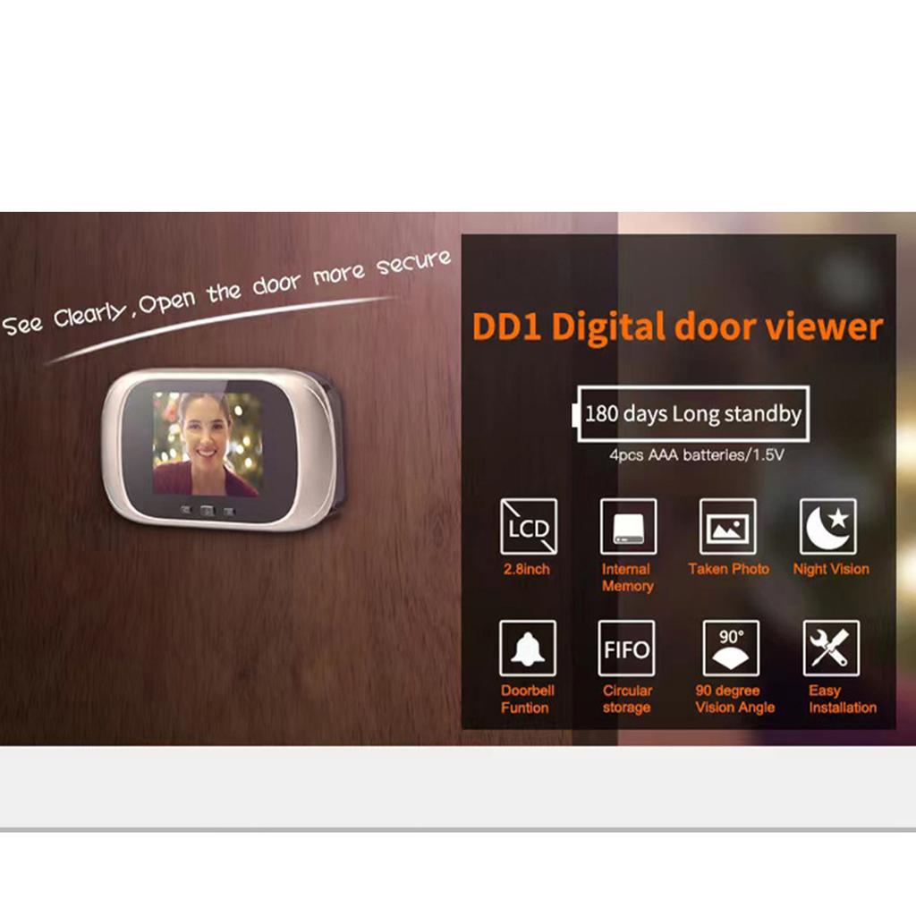 2.8 Inch Night Vision Video Doorbell with Built-in Memory Photo Taking Loop Storage Digital Electronic Cat Eye Installation and Dry Battery Power