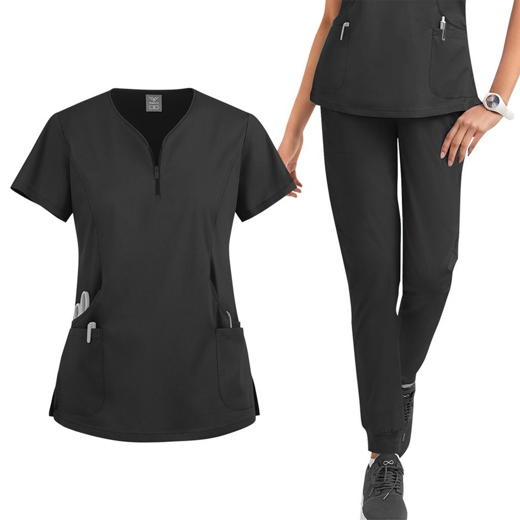 Женский свободный и удобный костюмный набор с V-образным вырезом, длинными рукавами, воротником-стойкой, рабочей одеждой и множеством карманов