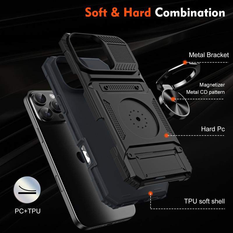 360 ° Rotating Metal Car Bracket Ring Wallet Card Slot Phone Case For iPhone 16 Pro Max E 14 11 13 15 Pro Max Bumper Back Cover