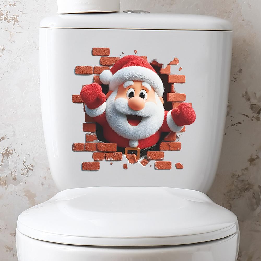Personalisierte Wanddurchbrechende Weihnachtsmann Toilettenaufkleber, Badezimmer- und Heimdekorationsaufkleber