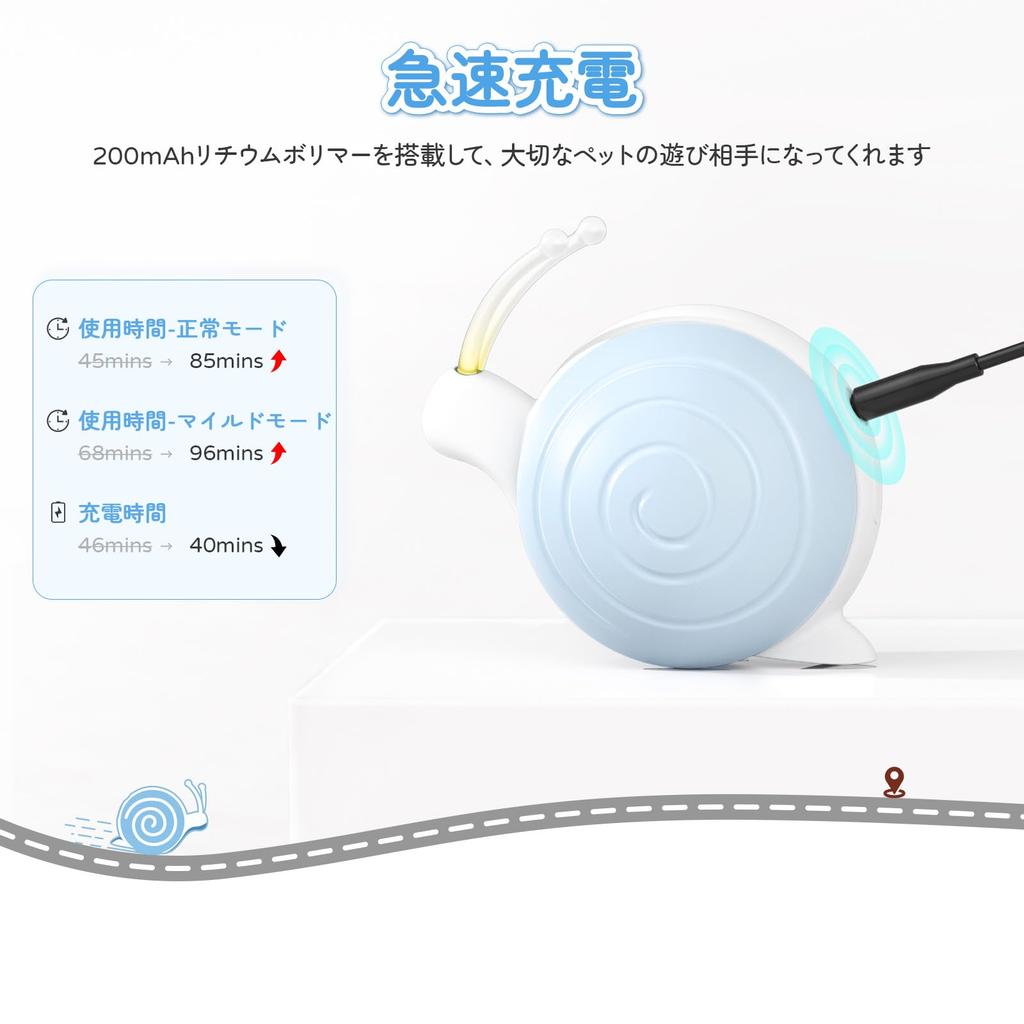 Cheerble Automatic Speeding Snail Cat Toy, Automatic Gliding, Omnidirectional Rolling, 2 Modes, Fast Rechargeable, with LED Antennae, Perfect for