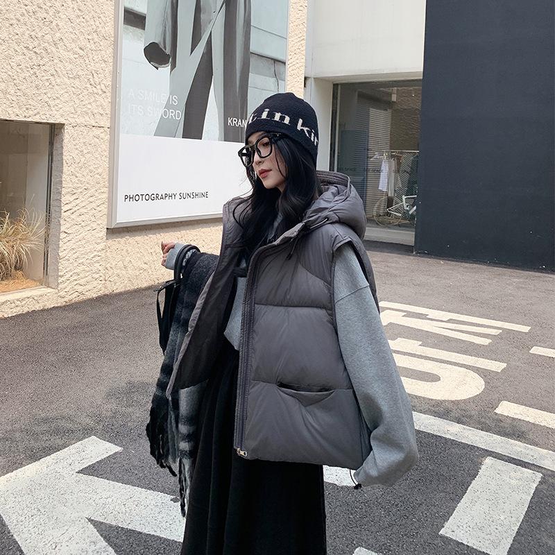 Down Cotton Vest Women's Autumn and Winter New Korean Version Loose Cotton Vest Solid Color Vest Jacket
