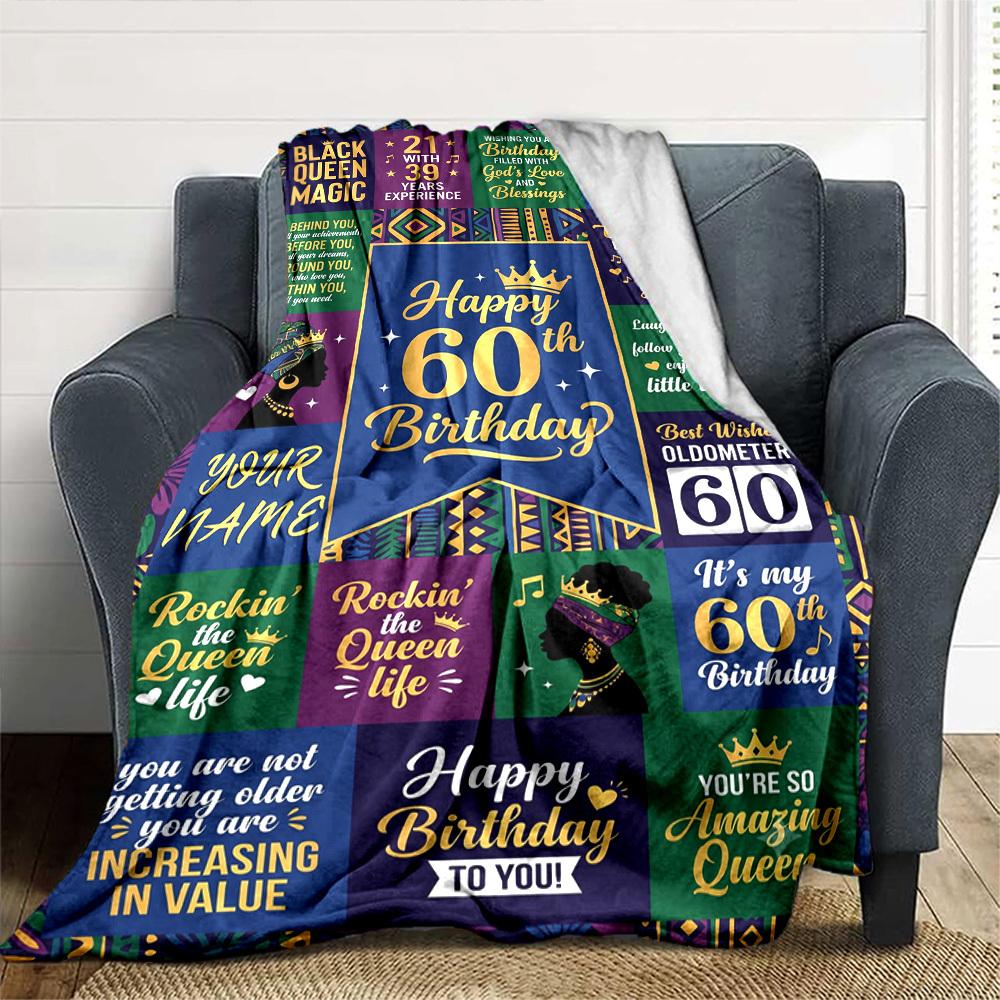 Empowerment Celebration Royal 60Th Birthday Throw Customize Text Durable Comfort Suitable For Sofa Couch Office Bed Picnics Four Seasons Universal