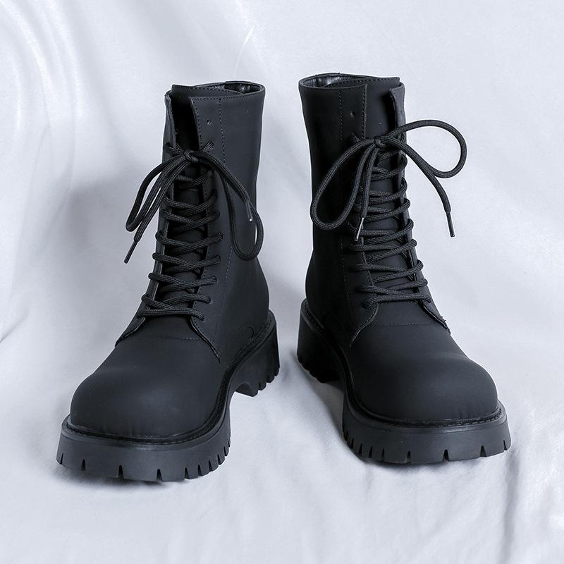 Big Head Martin Boots Men's Thick-soled Height-increasing Locomotive Boots Big Head Carbon Black Derby Boots-R