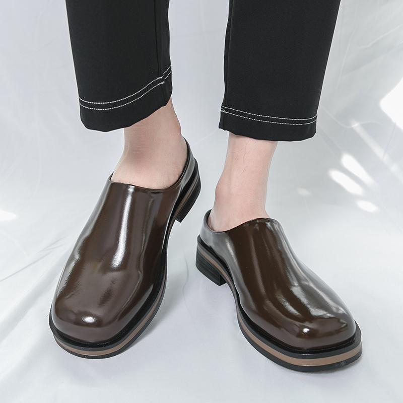 2025 Summer New Men's Outside Wearing Half Slippers A Lazy Slipper Sandals Breathable Heelless Small Leather Shoes