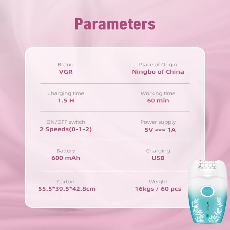 VGR 738 Hair Removal Device USB Rechargeable Electric Hair Removal Device Portable Women's Home Full Body Hair Removal Device with Detachable Blade