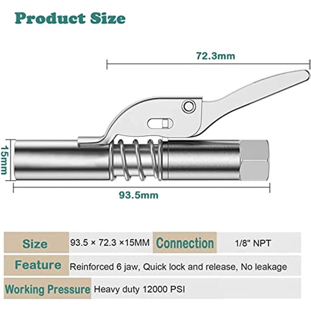Spojka mazací pistole Rychlé zablokování a uvolnění Mazací pistole Univerzální olejová plnička 12000 PSI Spojka vysokotlaké mazací pistole 1/8" NPT Armatura mazací pistole