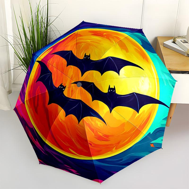 1pc Bat Moon Automatic Folding Umbrella Compact Lightweight Travel Umbrella with 8-Rib Sturdy Frame, Windproof & Self053