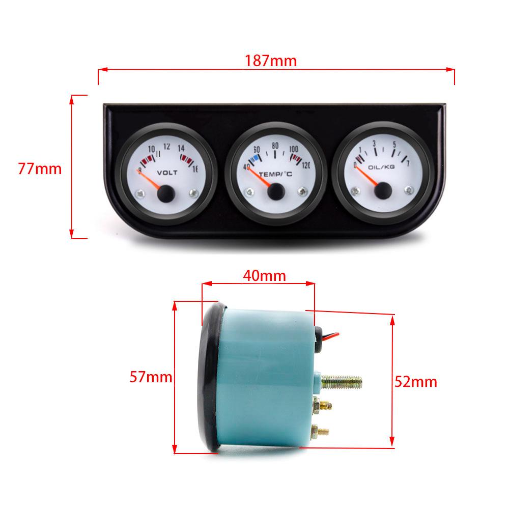 Car Instrument Gauge: Black Triple Meter for Water Temp, Oil Temp, Oil Pressure, and Voltage
