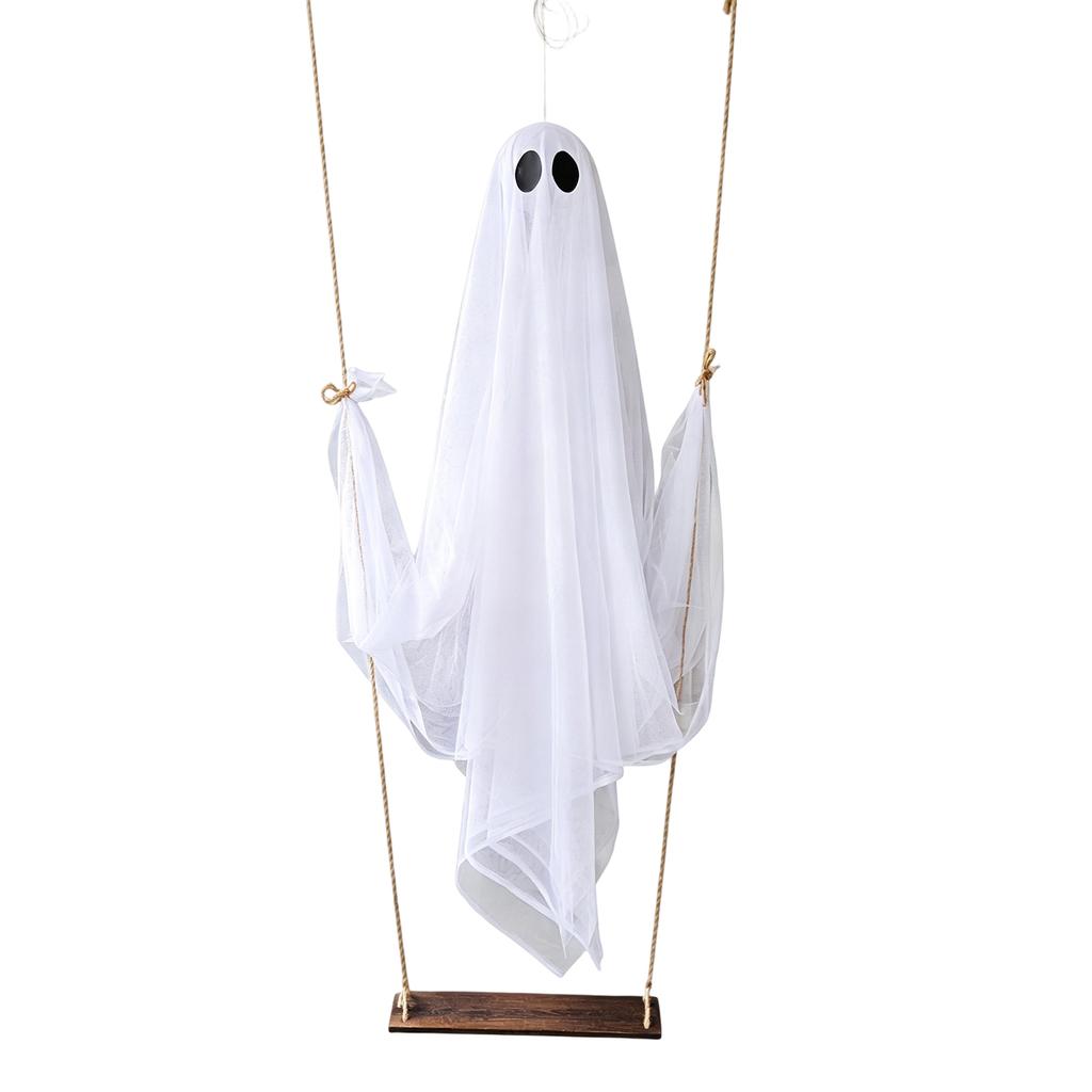 Large Ghost Swing Halloween Decoration Lightweight Hanging Outdoor Indoor Party Yard Festival Hanging Ornament with Soft Fabric and Rope