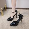 FHC 2024 New Women Platofrm Pumps,Back Bowtie High Heels Autumn Shoes,Pointed Toe,Ankle Buckle Strap,White,Apricot,Dropship