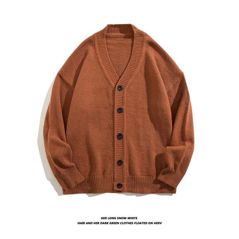 Men's Handsome Korean V-Neck Cardigan - Solid Color Knit Sweater, New Autumn College Style 2023