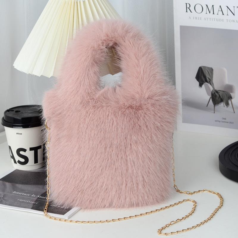 New plush clutch bag imitation fox hair tote bag autumn and winter handbag versatile chain messenger bag