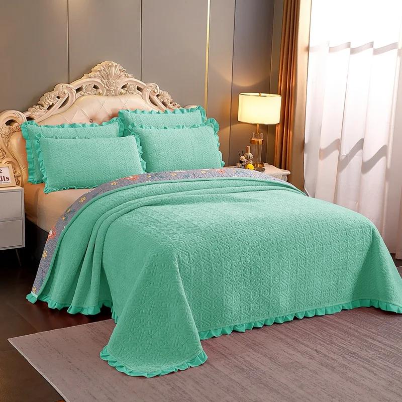 3pcs Set Winter Thick Velvet Bedspread Super Soft Flannel Quilting Bed Cover Non-slip Breathable Bedsheet with 2pcs pillowcase