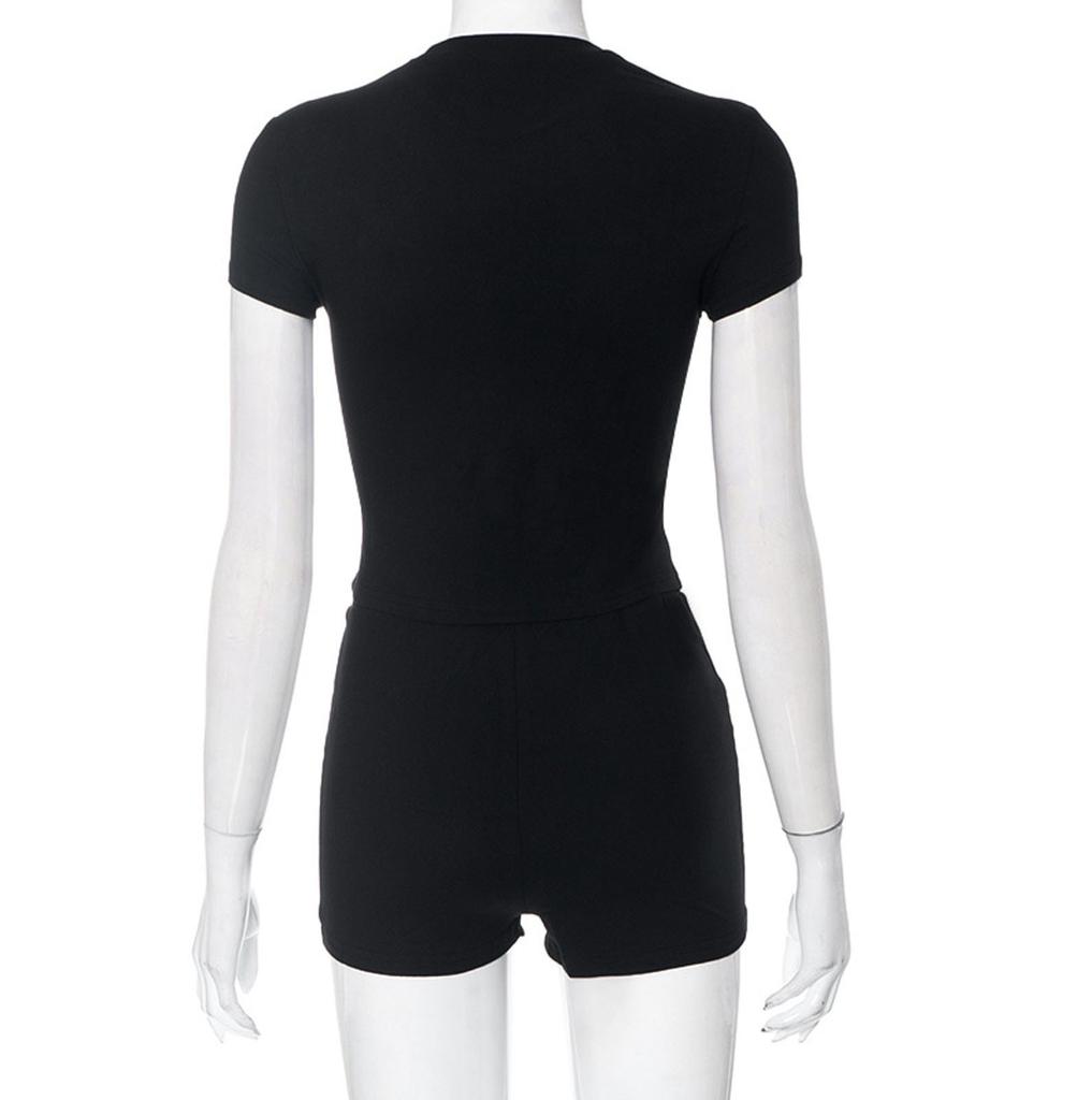Damenmode Einfarbig Kurzarm Top Kurze Hosen Set Set Sport Sets
