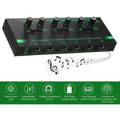 Amplificatore per cuffie stereo a 6 canali Mini amplificatore per cuffie stereo audio compatto a 6 canali con