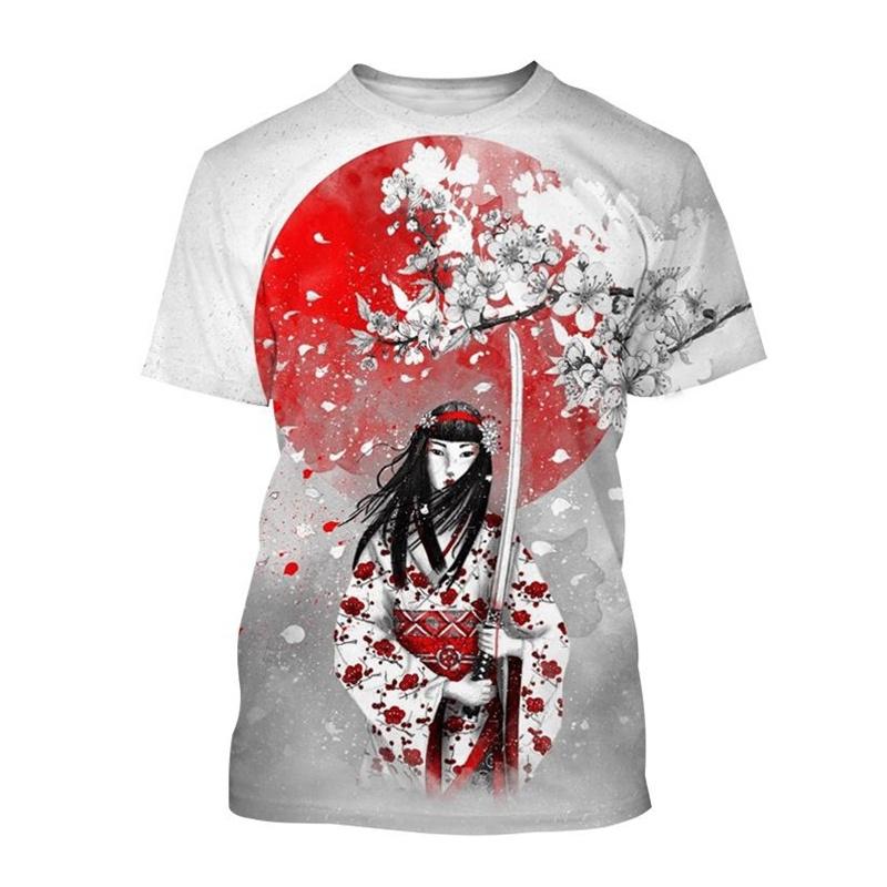 

Мужская футболка с японским искусством гейши, летние винтажные топы, уличная футболка, повседневные футболки с короткими рукавами и 3d принтом M