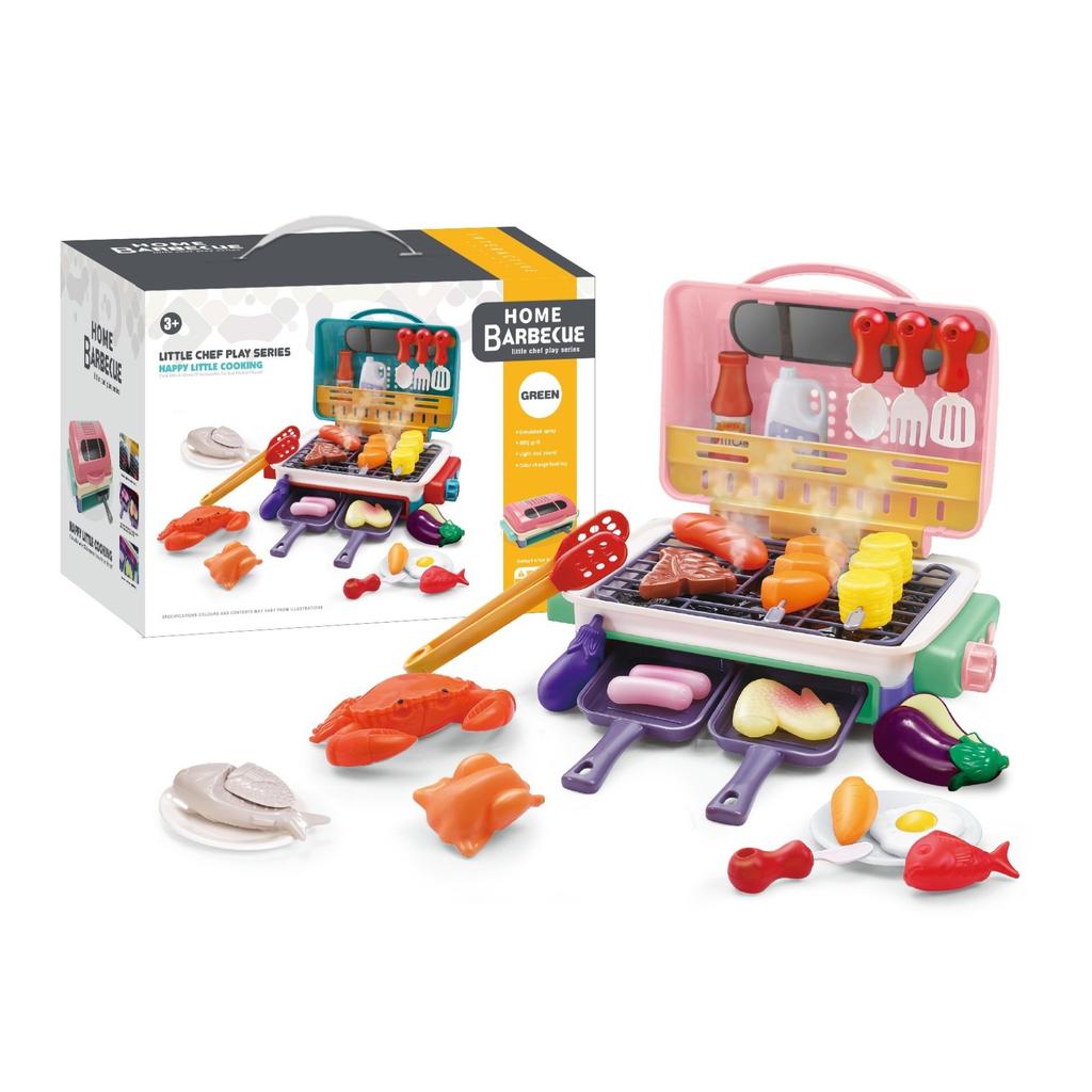 Kids Simulated Barbecue Set with Spray Light and Sound Pretend Play Kitchen Cooking Toy BBQ Educational Toys for Kids Xmas Gifts