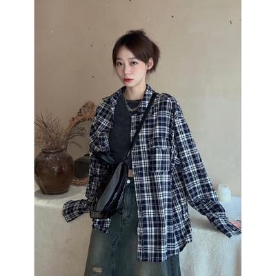 2024 Plaid Long Sleeve Shirt Japanese Hong Kong Style Ins Loose Shirt Boys Summer Trendy Versatile Casual Coat