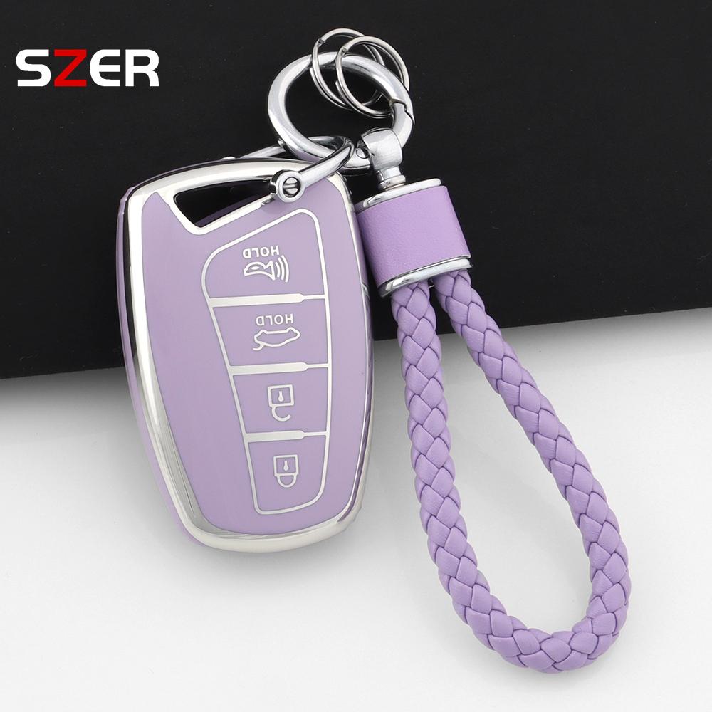 4 Button Tpu Car Key Case Bag Fob Keychain For Hyundai Santa Fe Sport Ix45 Equus Centennial Genesis G80 Grandeur Azera 2013-