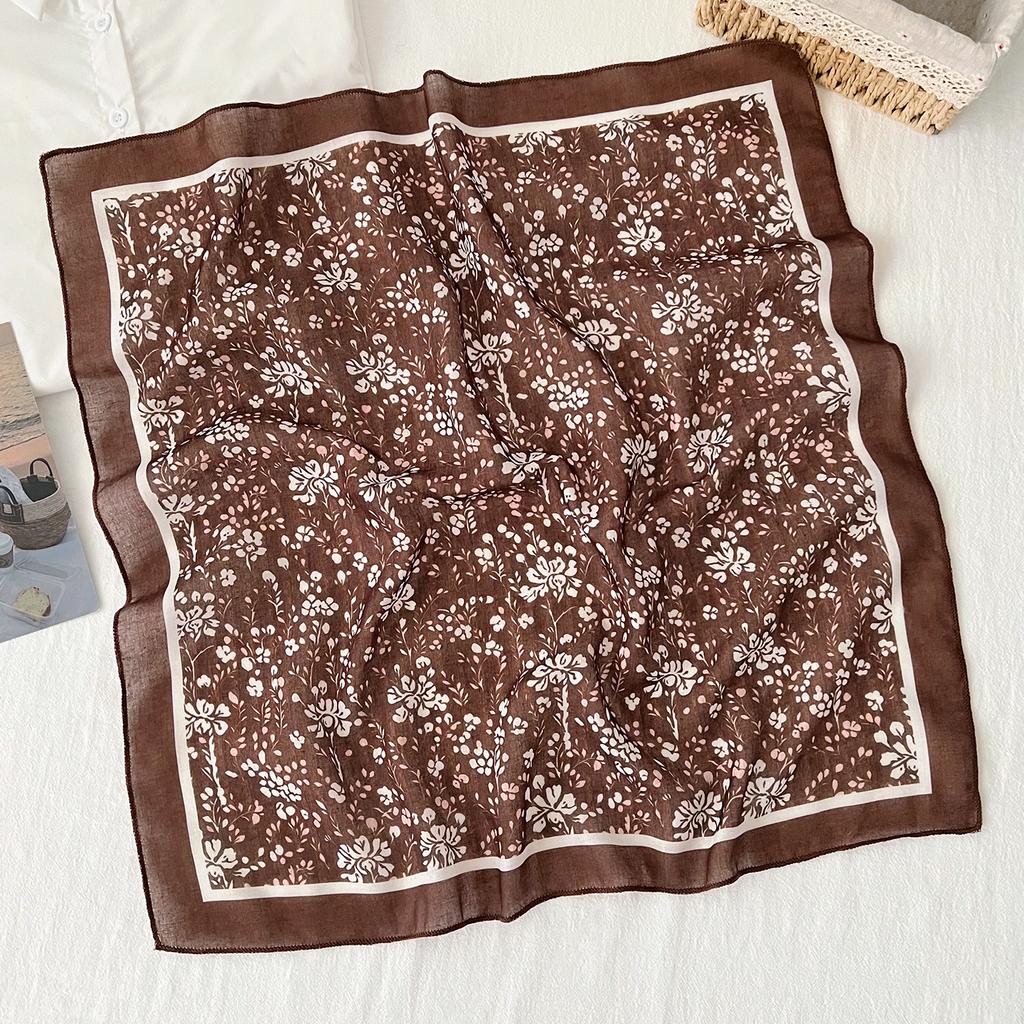 Korean Ins Style Versatile Floral Small Square Scarf For Women