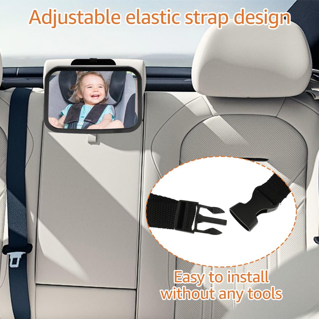 Baby Car Mirror with Adjustable Strap Shatterproof Acrylic Baby Car Seat Mirror Wide View Baby Car Mirror Rear Facing Car Mirror