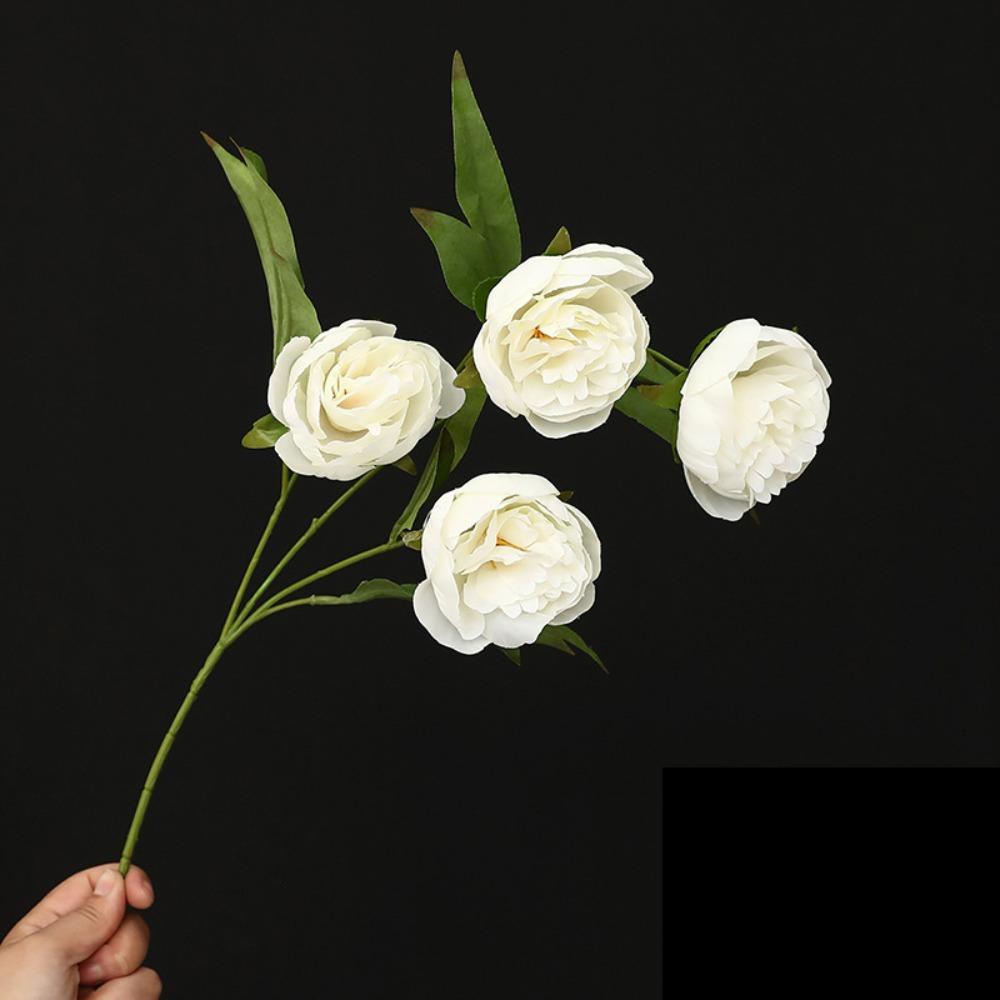 Floral Arrangements Faux Silk Peony Real Touch Fake Flower Branches Wedding Bouquet белый