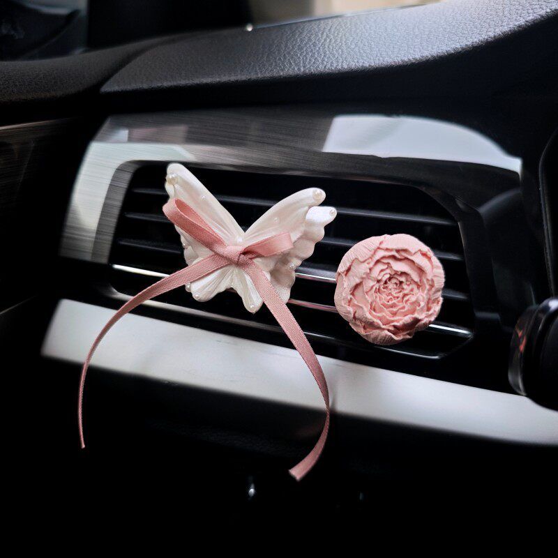 Diffusing Stone Rose Flower Car Fragrance Pendant Pearl Butterfly Air Vent Decoration Car Fragrance Ornament Gift