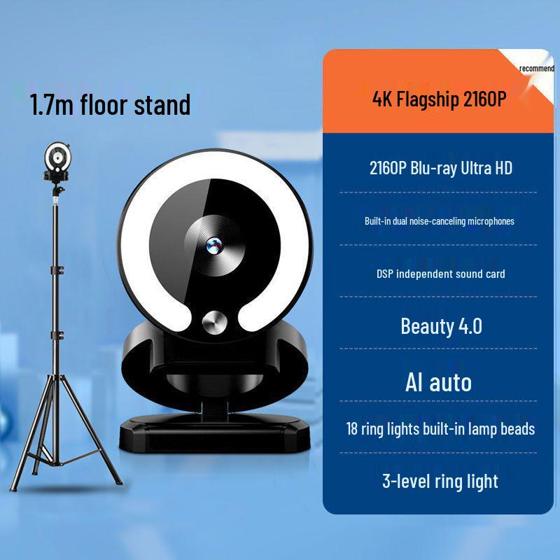 4K HD Webcam with Microphone & Beauty Fill Light for Laptops & Desktops