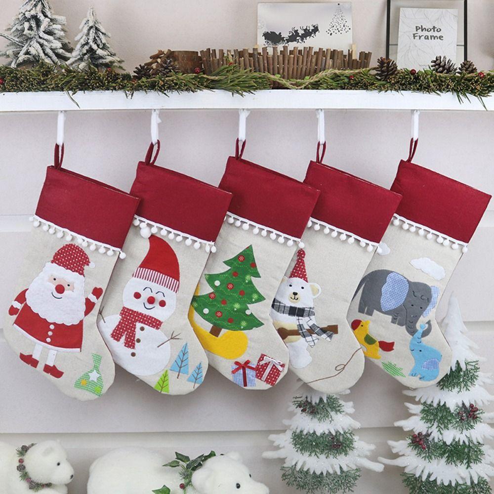 Santa Claus Large Candy Christmas Stocking Snowman Fireplace Christmas Stocking  Car