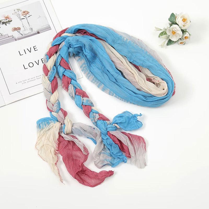 Women's Pliced Wrinkled Braided Scarf Versatile Sunshade and Sunscreen Scarf Travel Photography Scarf