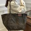 Large Capacity Leopard Print Shoulder Bag Square Women Handbag Simple Canvas Tote Bag  Shopping