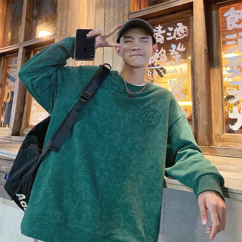 Spring and Autumn New Men's Korean Style Round Neck Letter Stamped Long Sleeve Sweater Trendy Couple Versatile Top