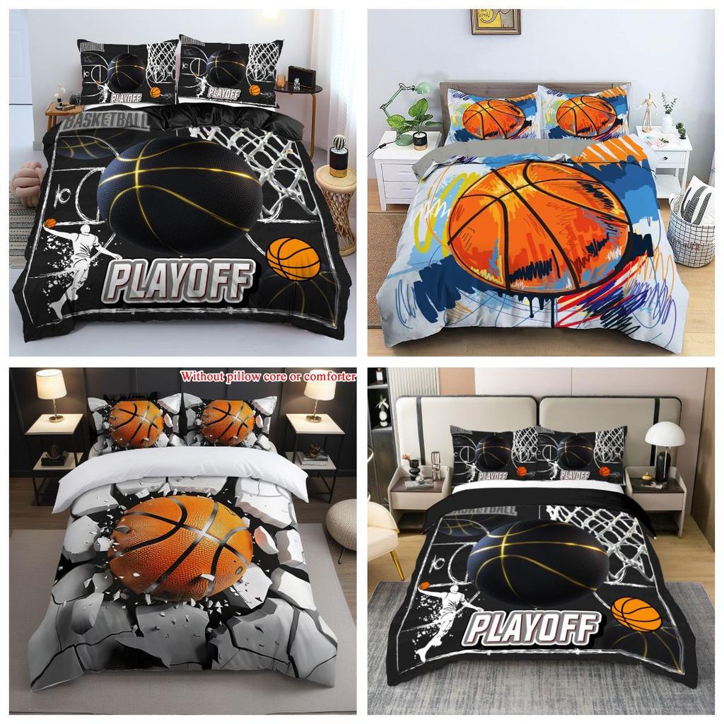 Sports Basketball Bed Three-Piece Set Custom 3D Digital Printing Polyester Abraded Bed Sheet Quilt Cover