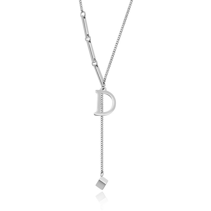 

Минималистичное стильное ожерелье с квадратным кулоном D из титановой стали для повседневной носки серебряный