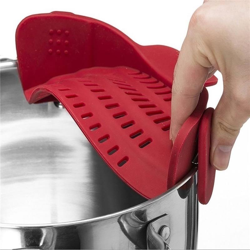 Silicone Kitchen Strainer Clip Pan Drain Rack Bowl Funnel Rice Pasta Vegetable Washing Colander Draining Excess Liquid Univers