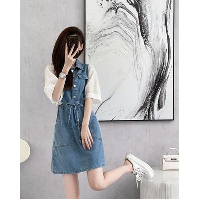 Summer French Style Denim Dress Women Casual Polo Collar Slim Fit Youthful Fashion