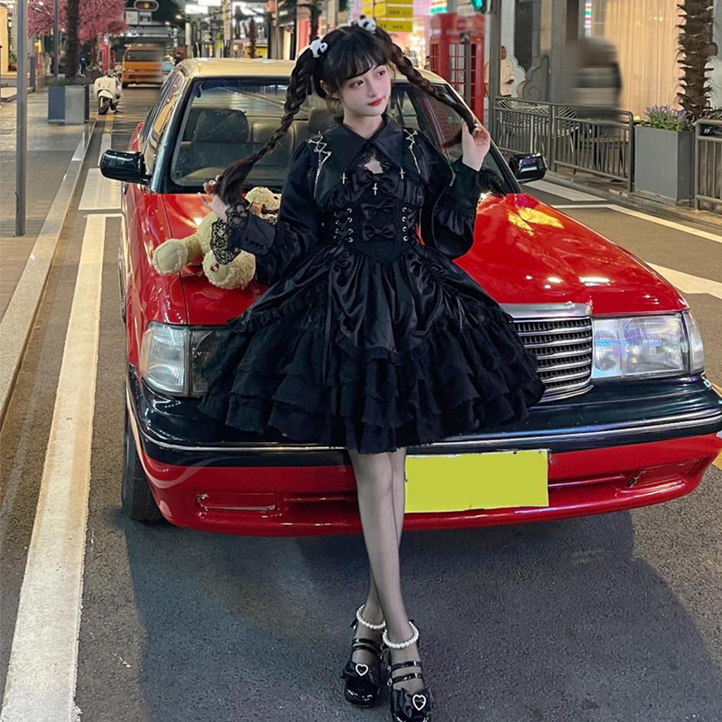 Toku and Yuu Mori Girl Lolita Gothic Tiered Jumper Princess Open Long Party Size Dress, Style, Ladylike, Skirt, Sleeves, Neck, Crossdressing, Chain,